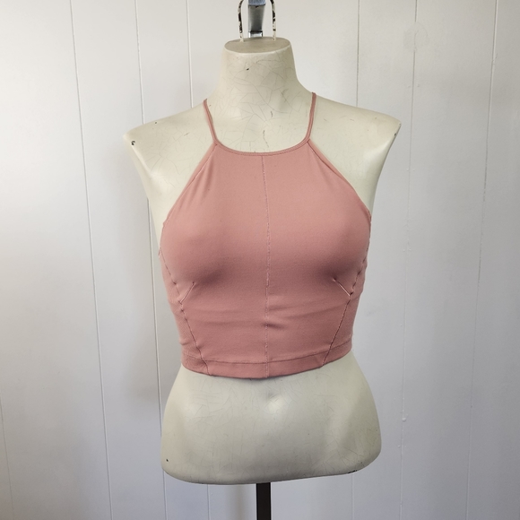 Nike Yoga Statement Clean Crop Top Tank High Neck Cropped Pink Activewear Gym - Picture 3 of 11
